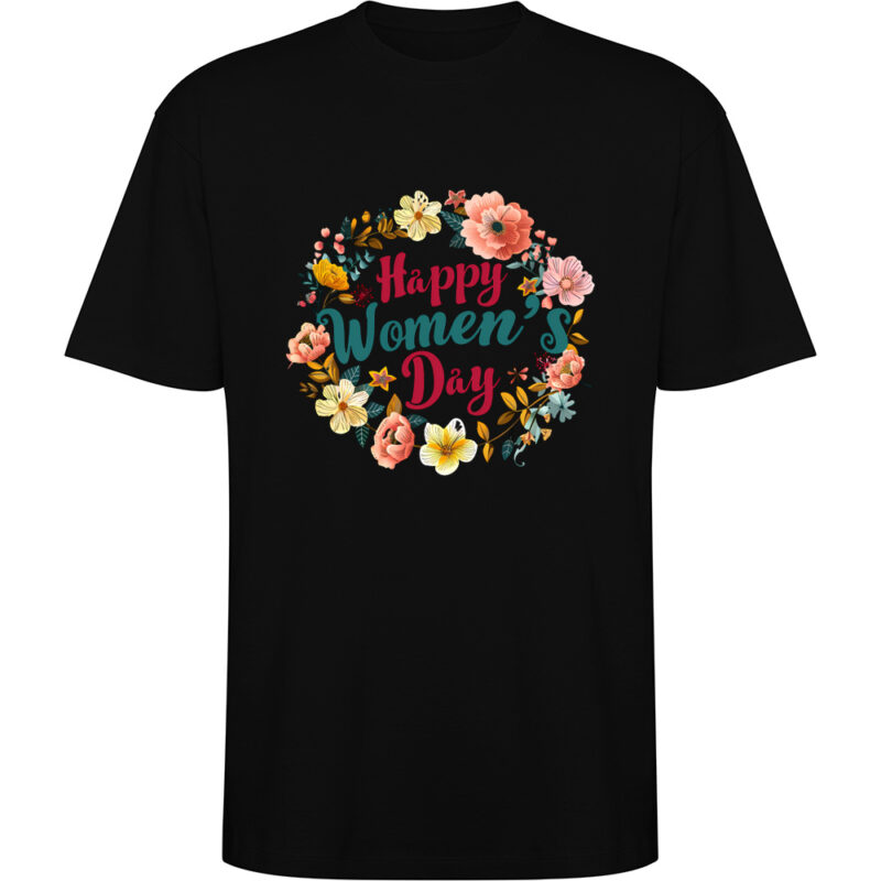Tricou oversize Happy Womens Day (model 6), Negru