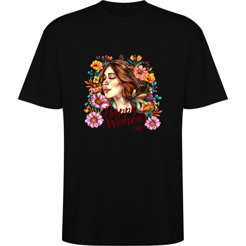 Tricou oversize Happy Womens Day (model 7), Negru