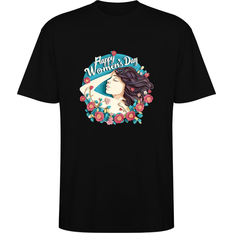 Tricou oversize Happy Womens Day (model 8), Negru