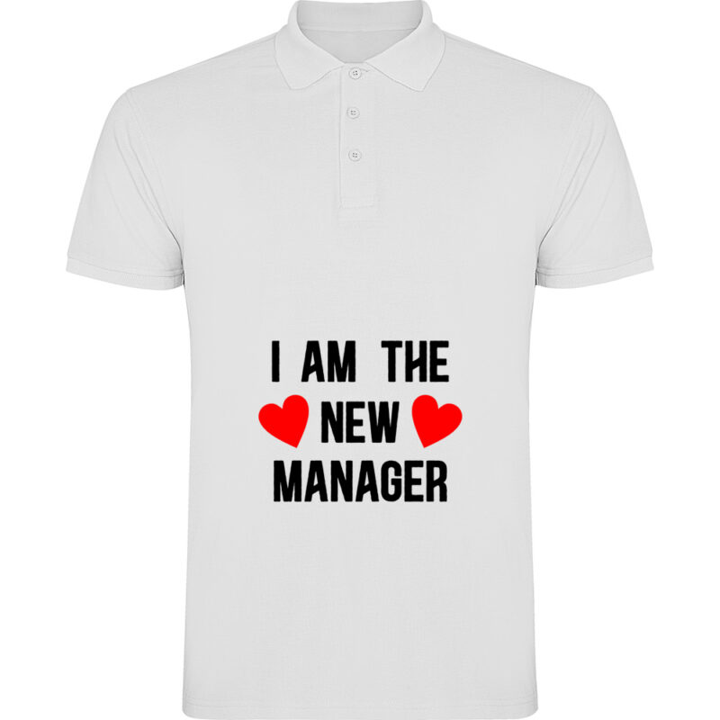 Tricou polo I am the new manager, Alb