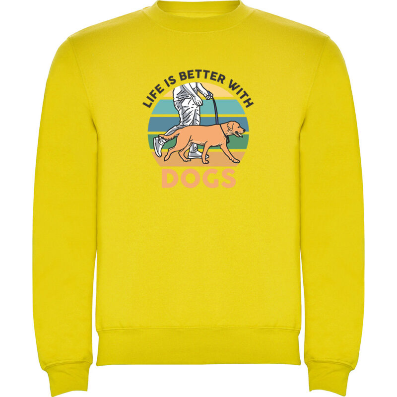 Pulover Life is better with dogs, Galben