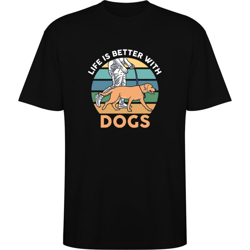 Tricou oversize Life is better with dogs, Negru