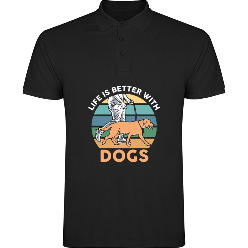 Tricou polo Life is better with dogs, Negru