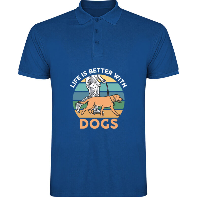 Tricou polo Life is better with dogs, Albastru