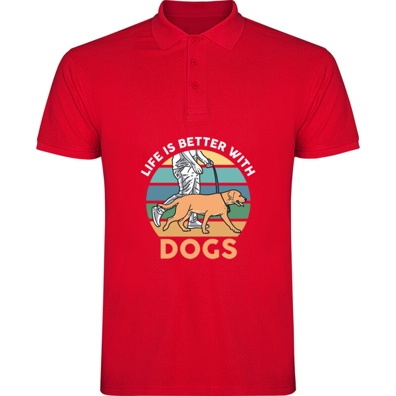 Tricou polo Life is better with dogs, Roșu