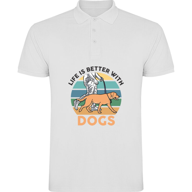Tricou polo Life is better with dogs, Alb