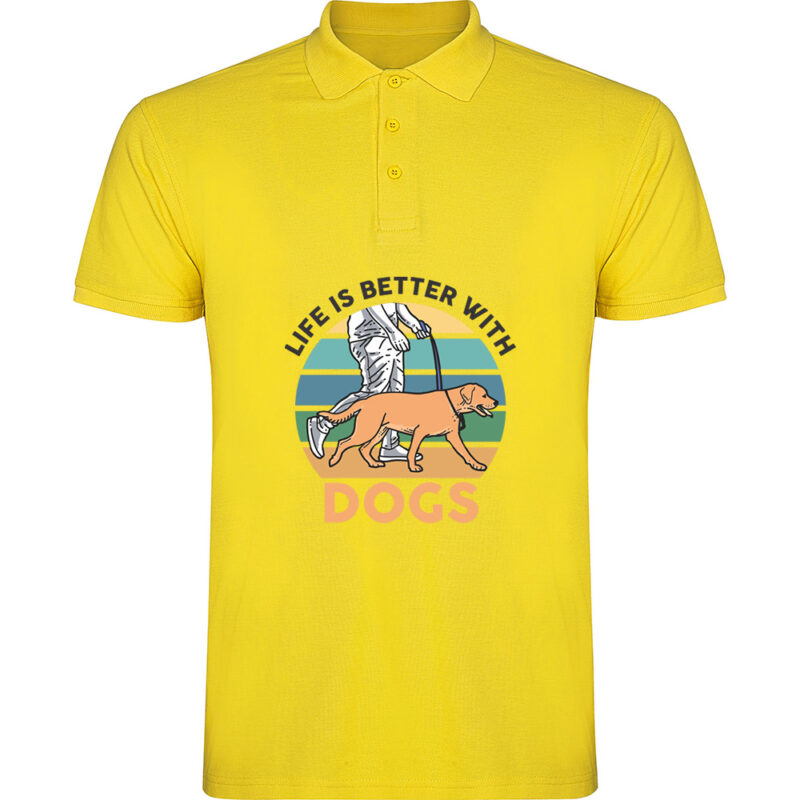 Tricou polo Life is better with dogs, Galben