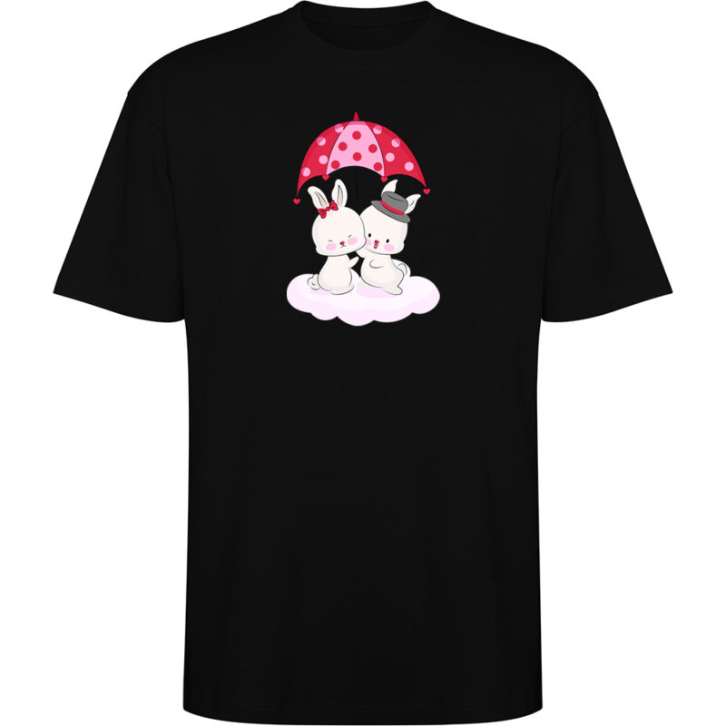 Tricou oversize Love (Bunnies), Negru