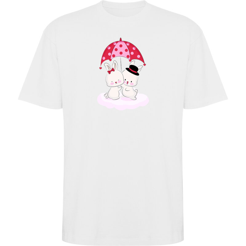 Tricou oversize Love (Bunnies), Alb