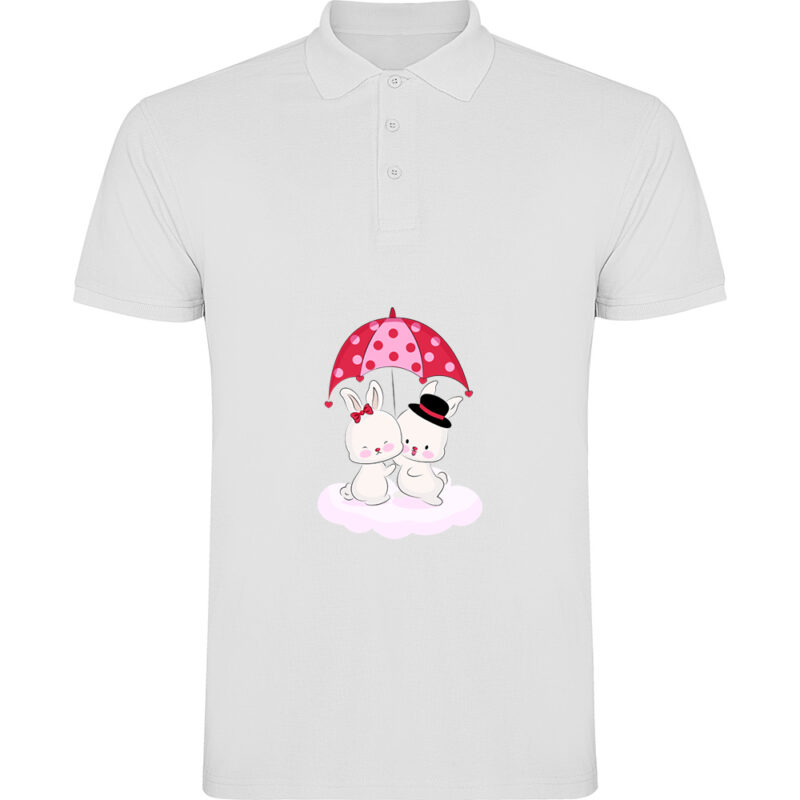 Tricou polo Love (Bunnies), Alb