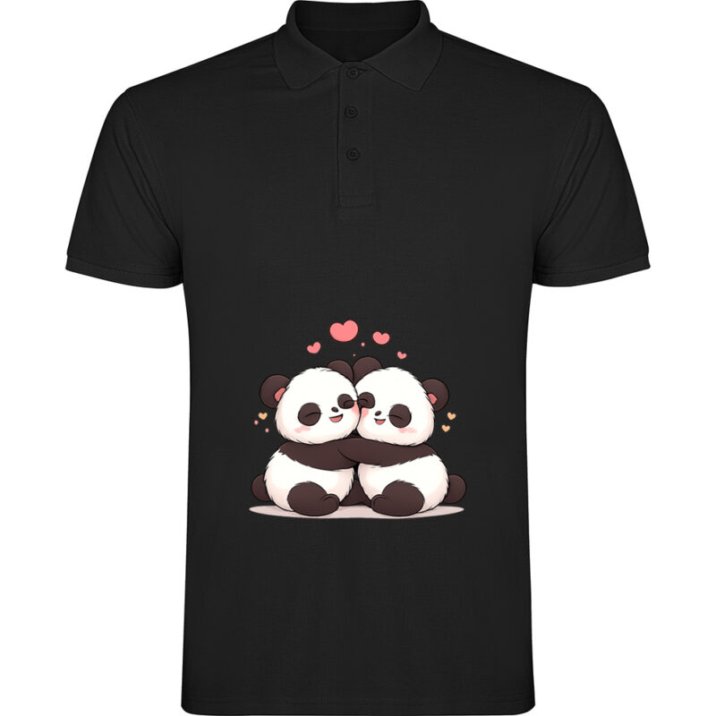 Tricou polo Love (Panda), Negru