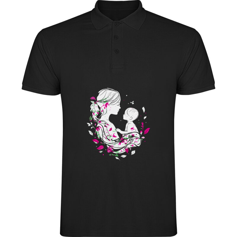 Tricou polo Mama cu Baiat, Negru
