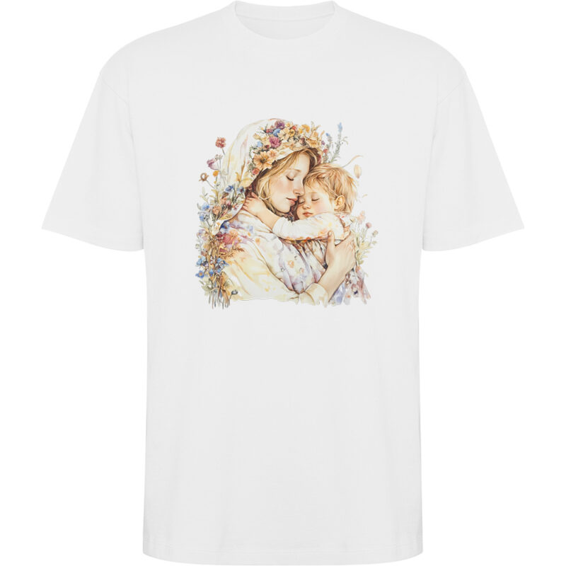 Tricou oversize Mama cu Baiat (model 2), Alb