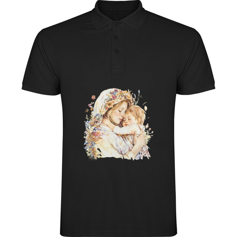 Tricou polo Mama cu Baiat (model 2), Negru