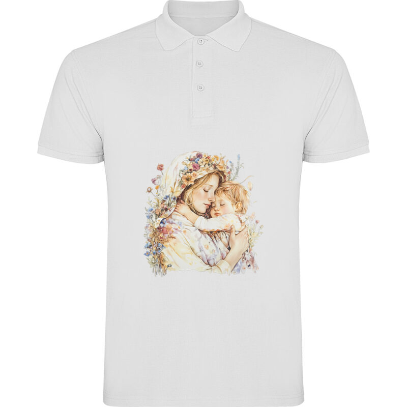 Tricou polo Mama cu Baiat (model 2), Alb
