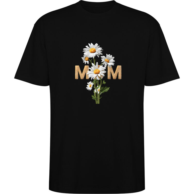 Tricou oversize Mom (Flori), Negru