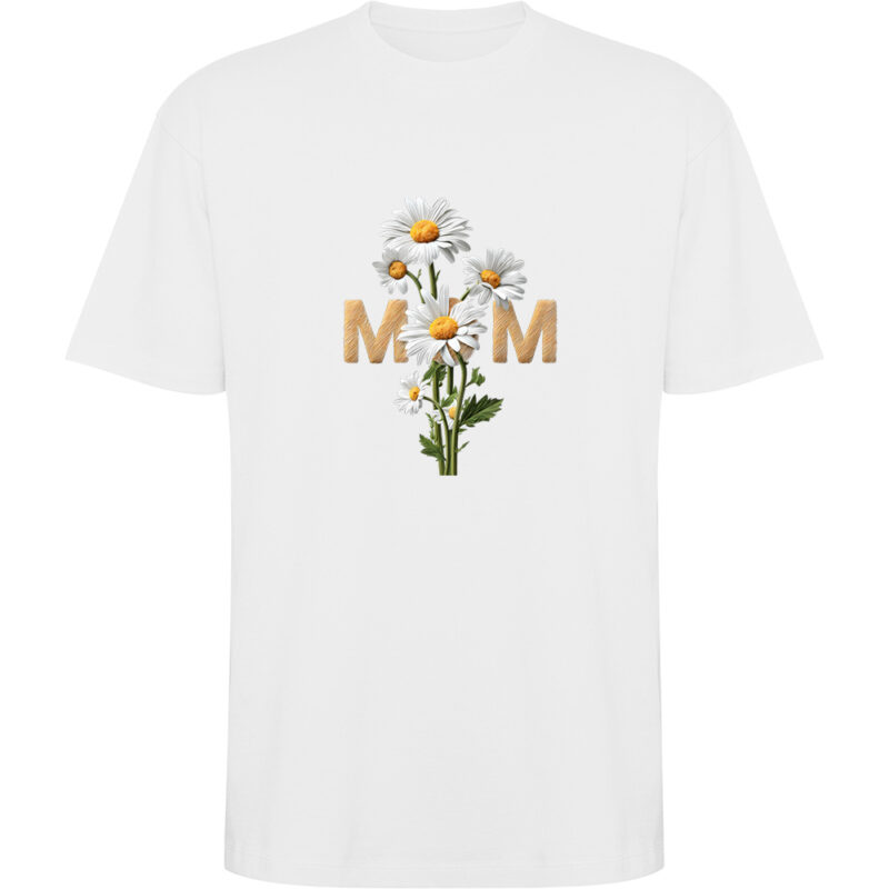 Tricou oversize Mom (Flori), Alb