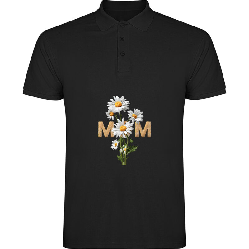 Tricou polo Mom (Flori), Negru