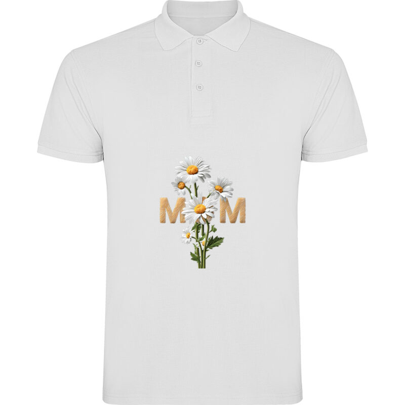 Tricou polo Mom (Flori), Alb