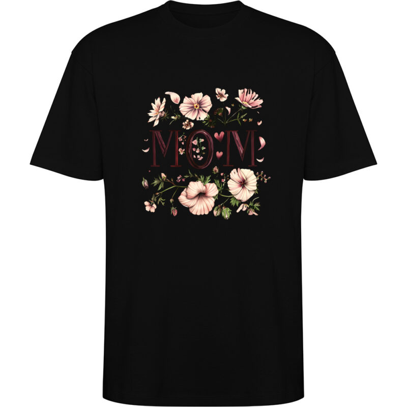 Tricou oversize Mom (Flori 2), Negru