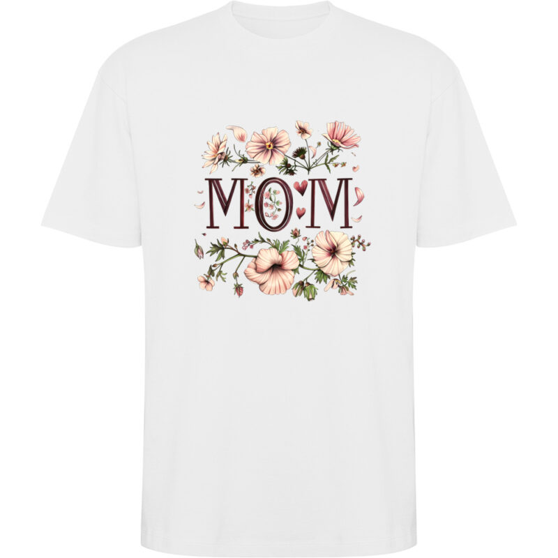 Tricou oversize Mom (Flori 2), Alb