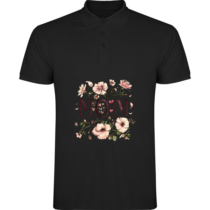 Tricou polo Mom (Flori 2), Negru
