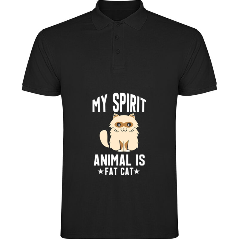 Tricou polo My spirit animal is fat cat, Negru