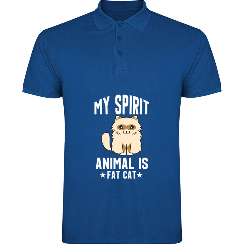 Tricou polo My spirit animal is fat cat, Albastru