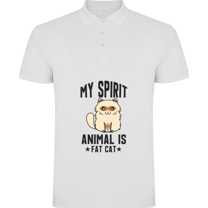 Tricou polo My spirit animal is fat cat, Alb