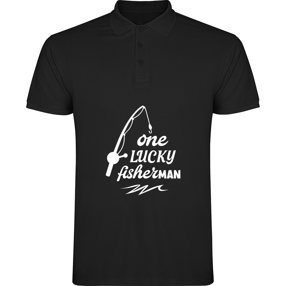 ONELUCKYFISHERMAN.TP_.BLK_.jpg Tricou polo One lucky fisherman, Negru - imagine 1