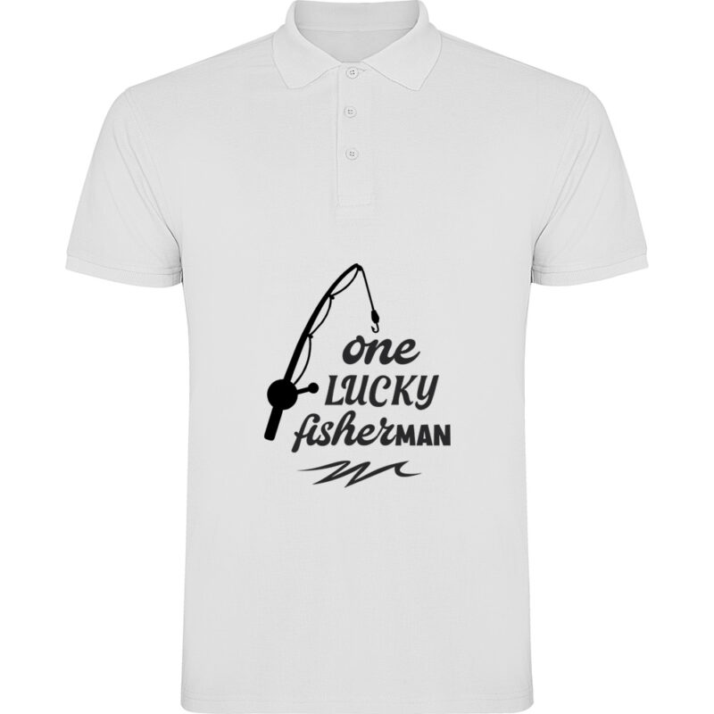 Tricou polo One lucky fisherman, Alb