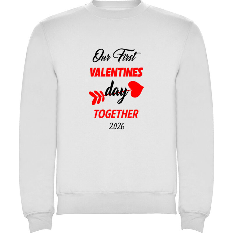 Pulover Our first Valentines Day, Alb