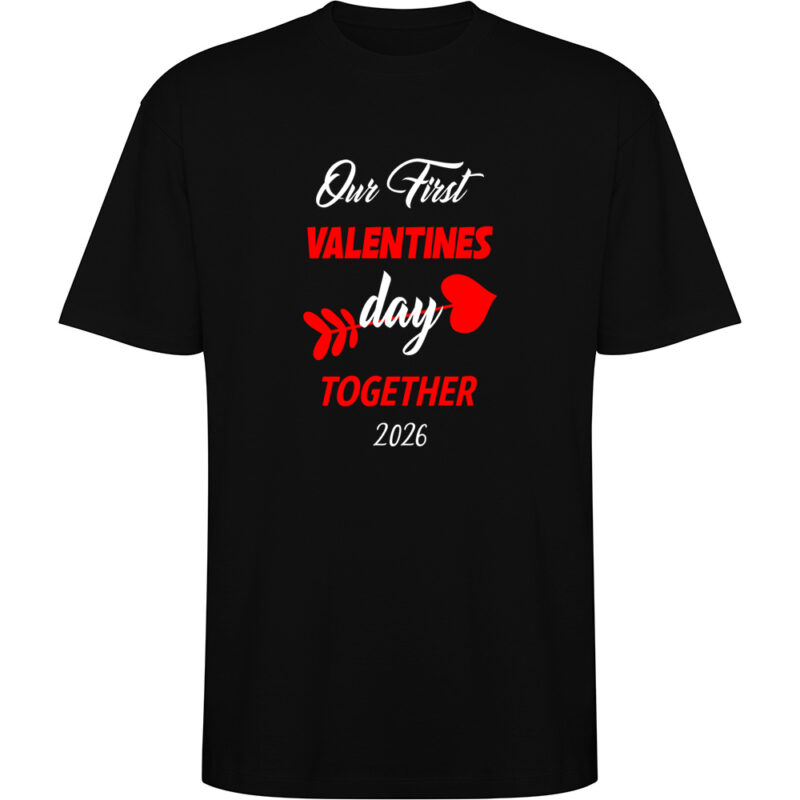 Tricou oversize Our first Valentines Day, Negru
