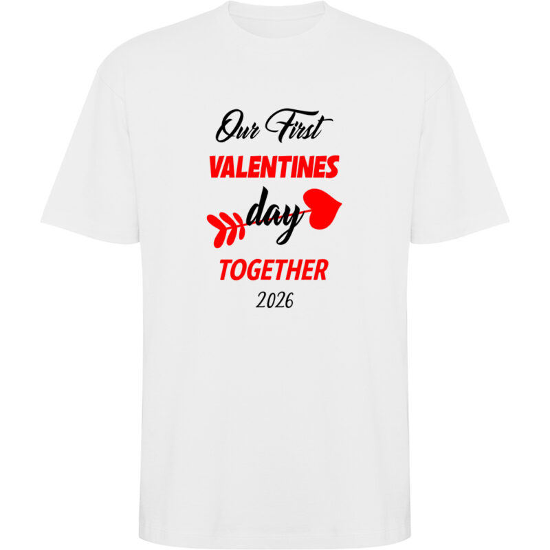 Tricou oversize Our first Valentines Day, Alb