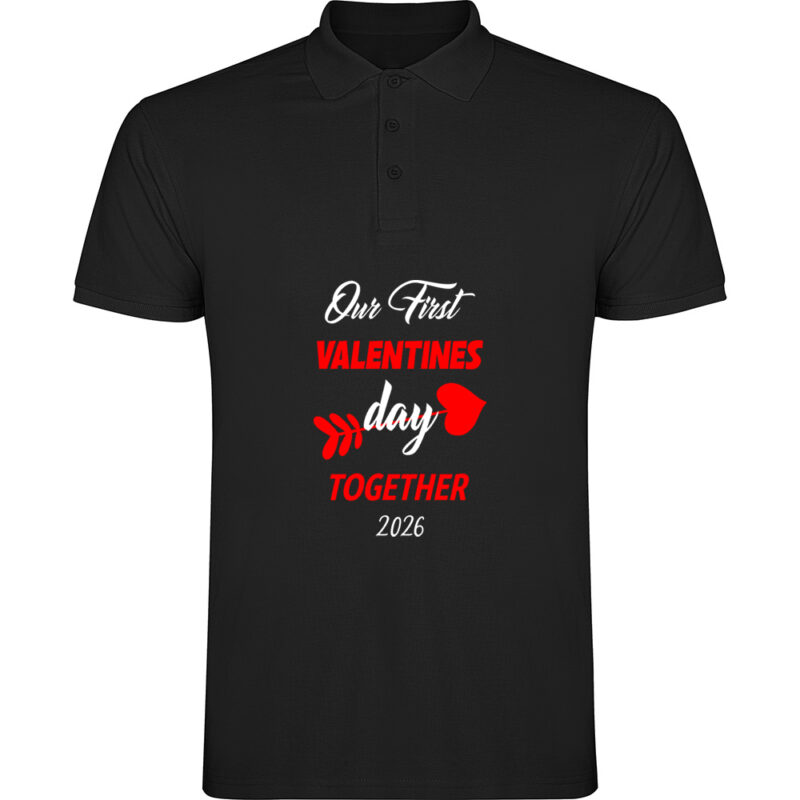 Tricou polo Our first Valentines Day, Negru