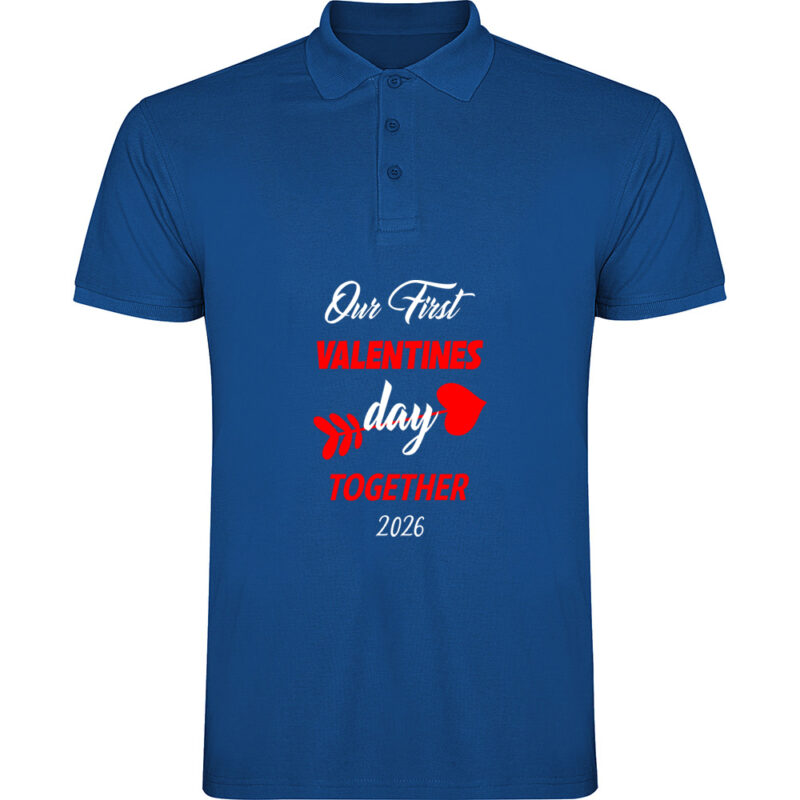 Tricou polo Our first Valentines Day, Albastru