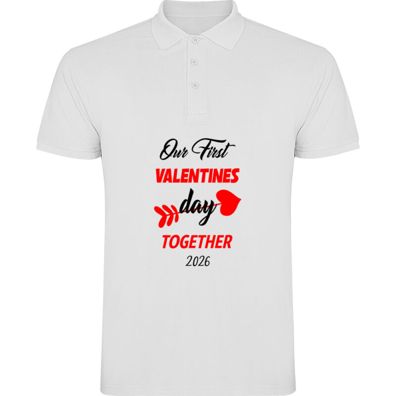 Tricou polo Our first Valentines Day, Alb