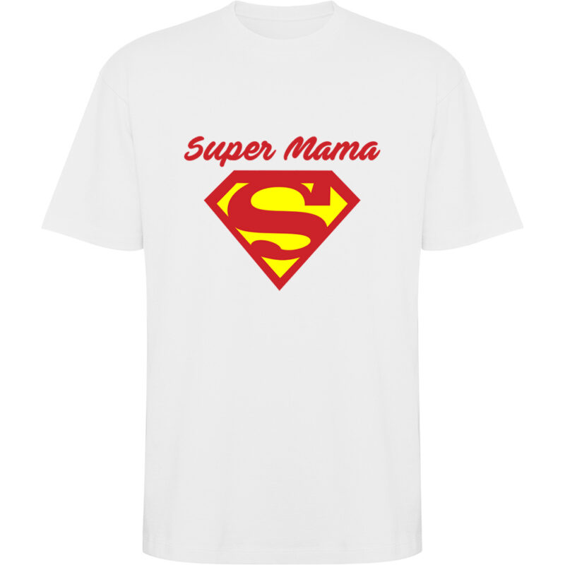 Tricou oversize Super Mama, Alb