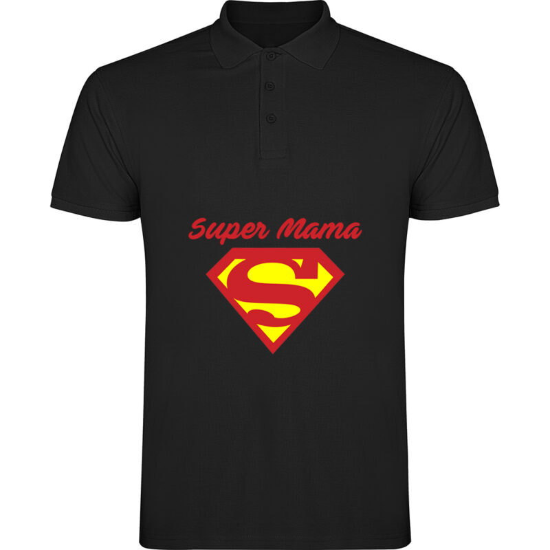 Tricou polo Super Mama, Negru