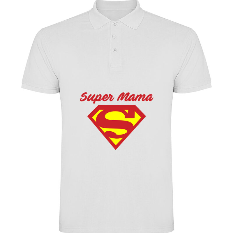 Tricou polo Super Mama, Alb