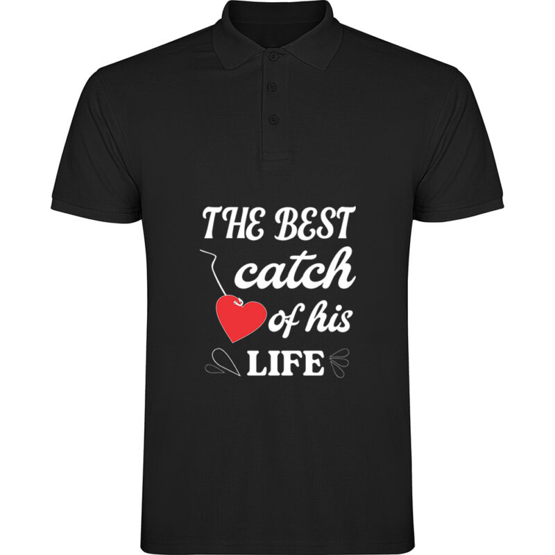 Tricou polo The best catch of his life, Negru