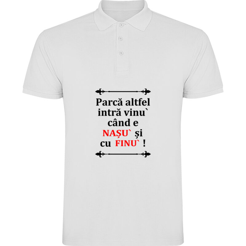 Tricou polo Vinul cu Nasu si Finul, Alb