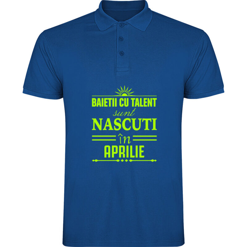 Tricou polo copii Baietii cu talent nascuti in Aprilie, Albastru