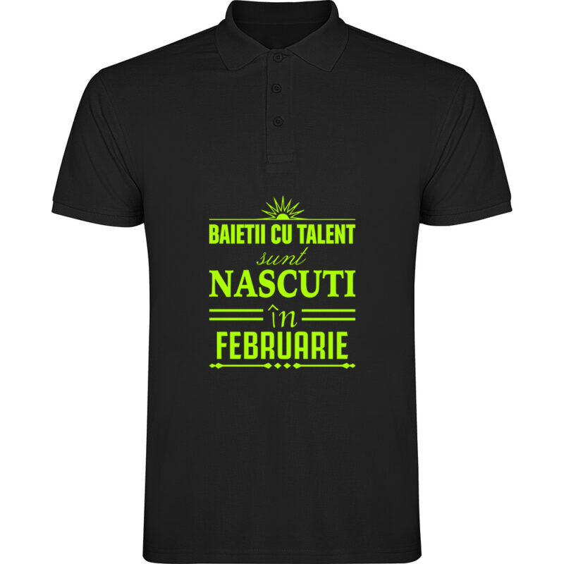 Tricou polo copii Baietii cu talent nascuti in februarie, Negru