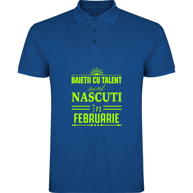 Tricou polo copii Baietii cu talent nascuti in februarie, Albastru