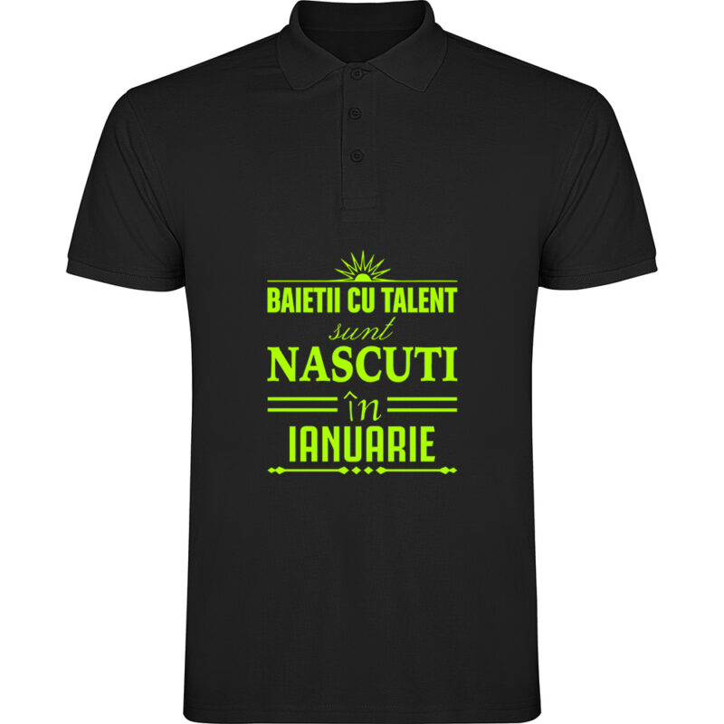 Tricou polo copii Baietii cu talent nascuti in ianuarie, Negru