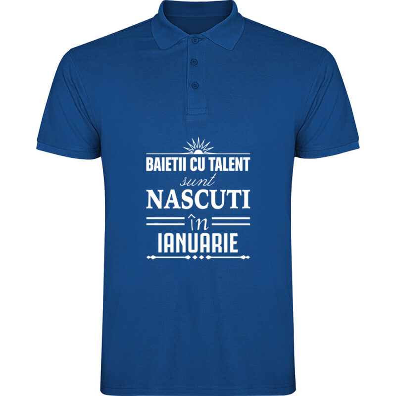 Tricou polo copii Baietii cu talent nascuti in ianuarie, Albastru
