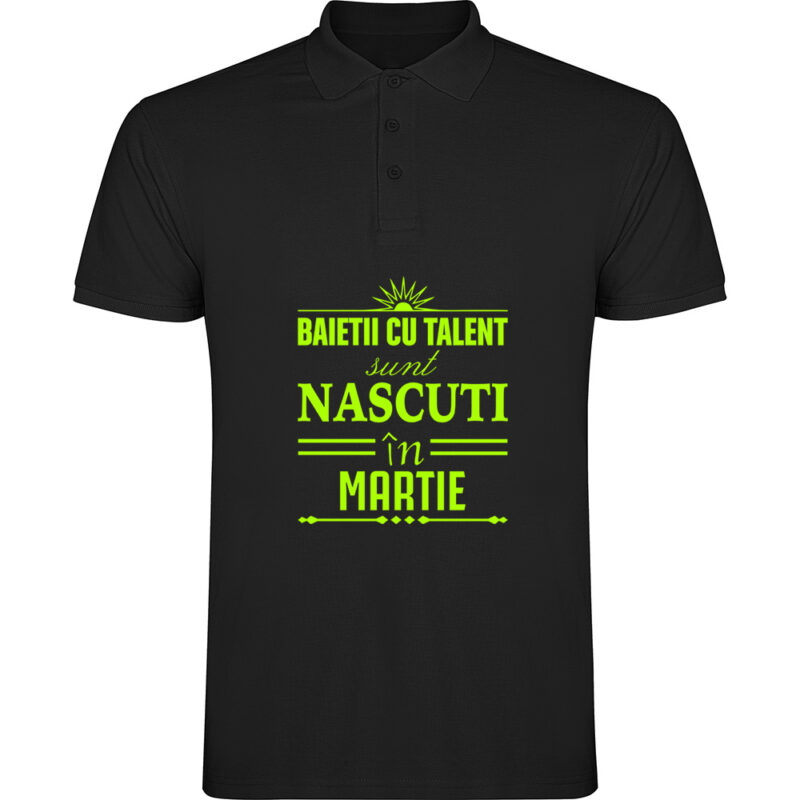 Tricou polo copii Baietii cu talent nascuti in martie, Negru