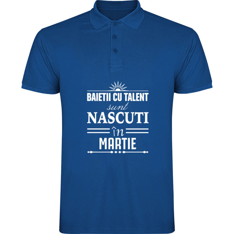 Tricou polo copii Baietii cu talent nascuti in martie, Albastru