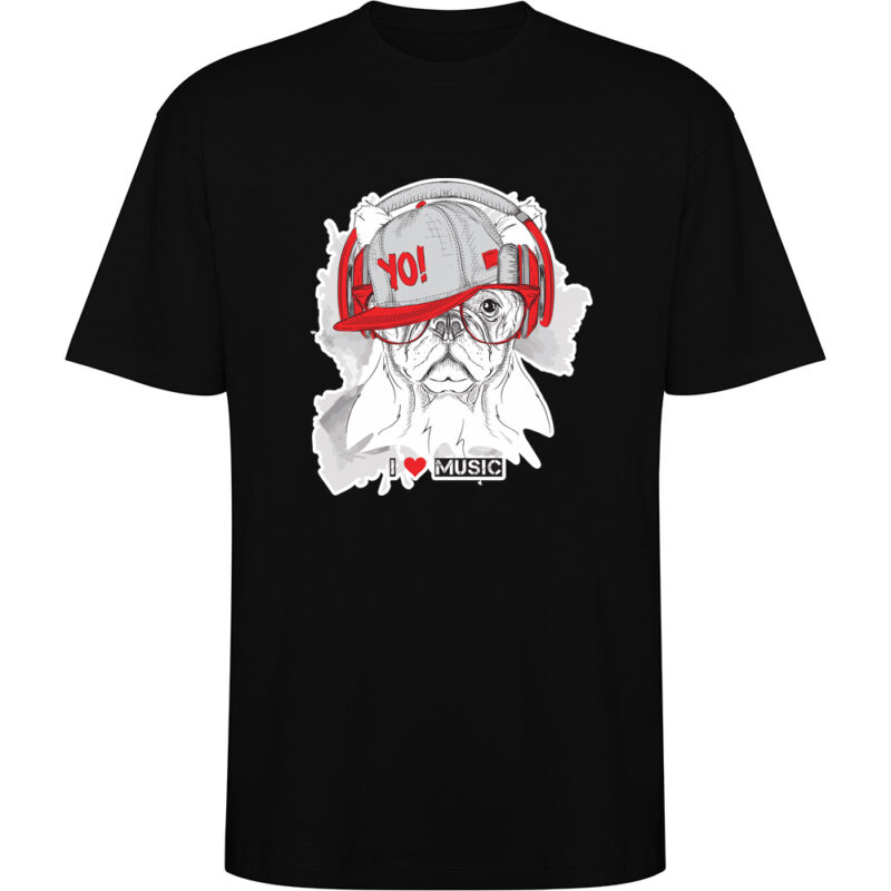 Tricou oversize Catel I Love Music, Negru